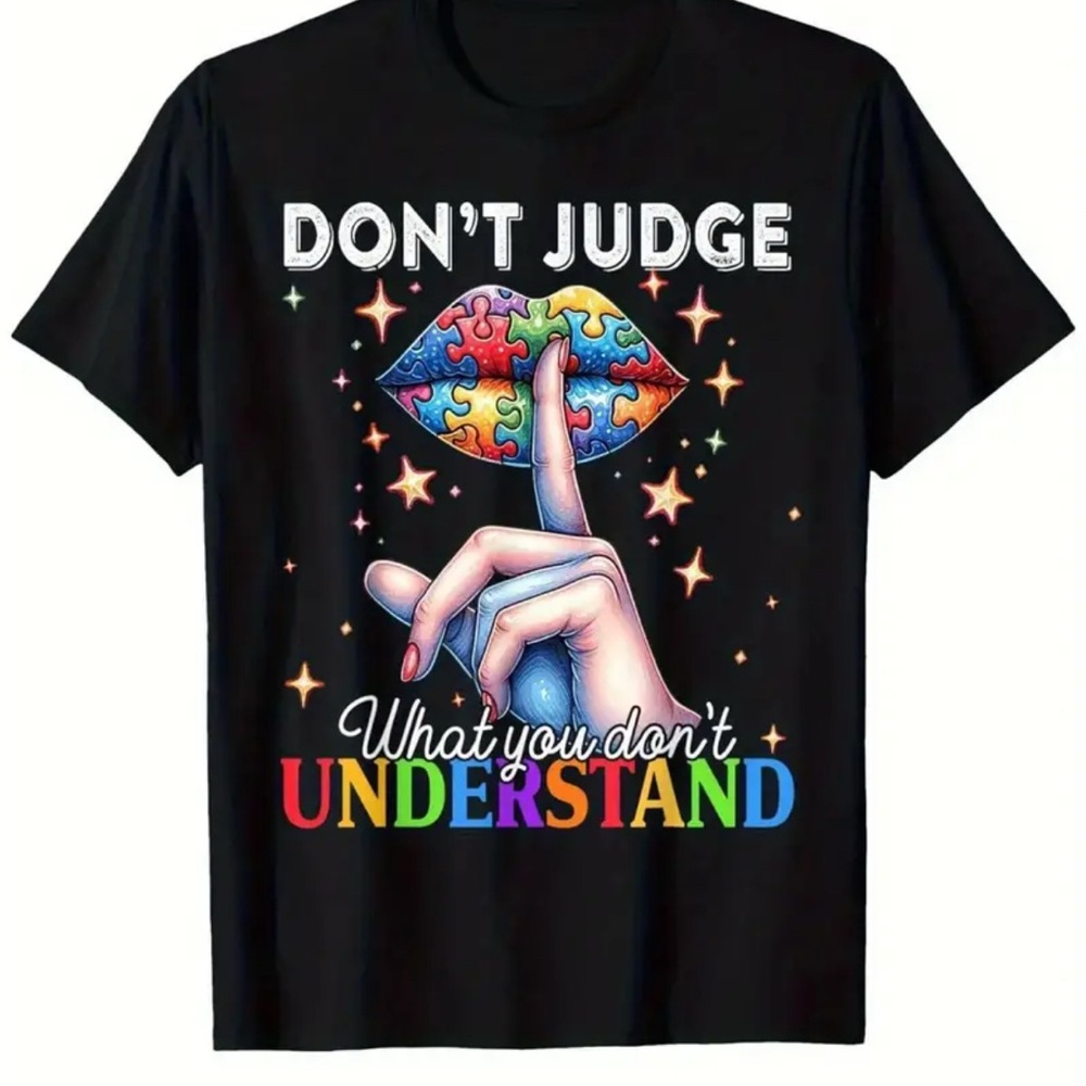 NEW Autism Awareness Black Graphic T-Shirt with Colorful Design